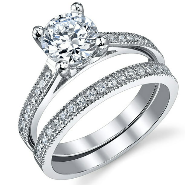 Wedding Engagement Ring Set For Women 1.5ct Round AAA Cz 925 Sterling Silver 6-9 
